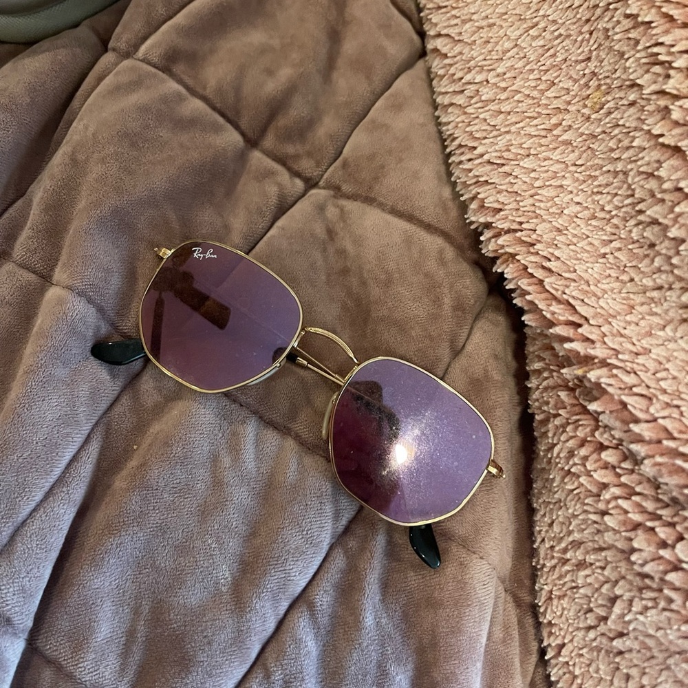Ray-Ban Gold Frame Sunglasses with Purple Lenses
